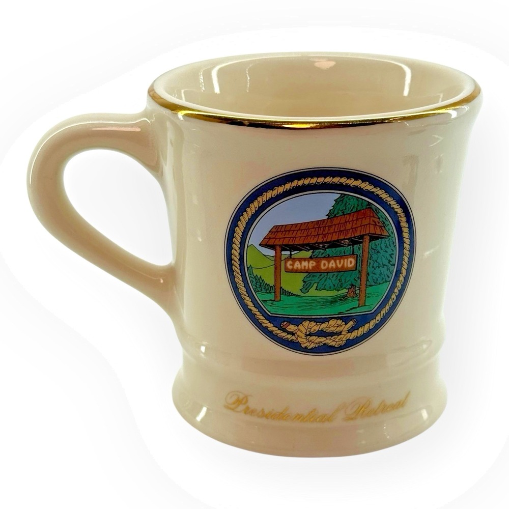 Mil-Art Camp David Presidential Retreat Coffee Mug USA Gold Rim 1980s Vintage